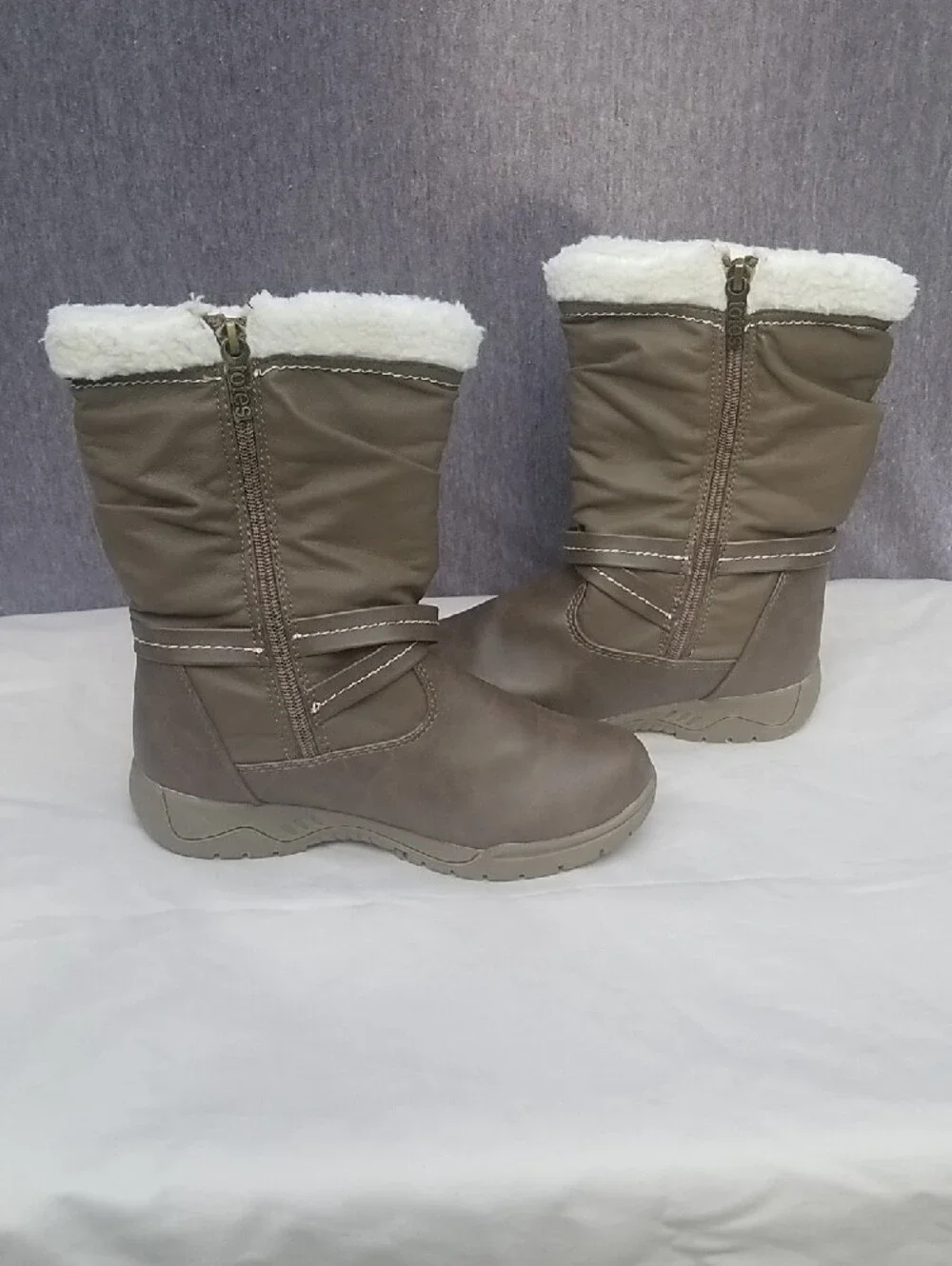 totes Taupe Winter Boots with White Faux-Shearling Cuff